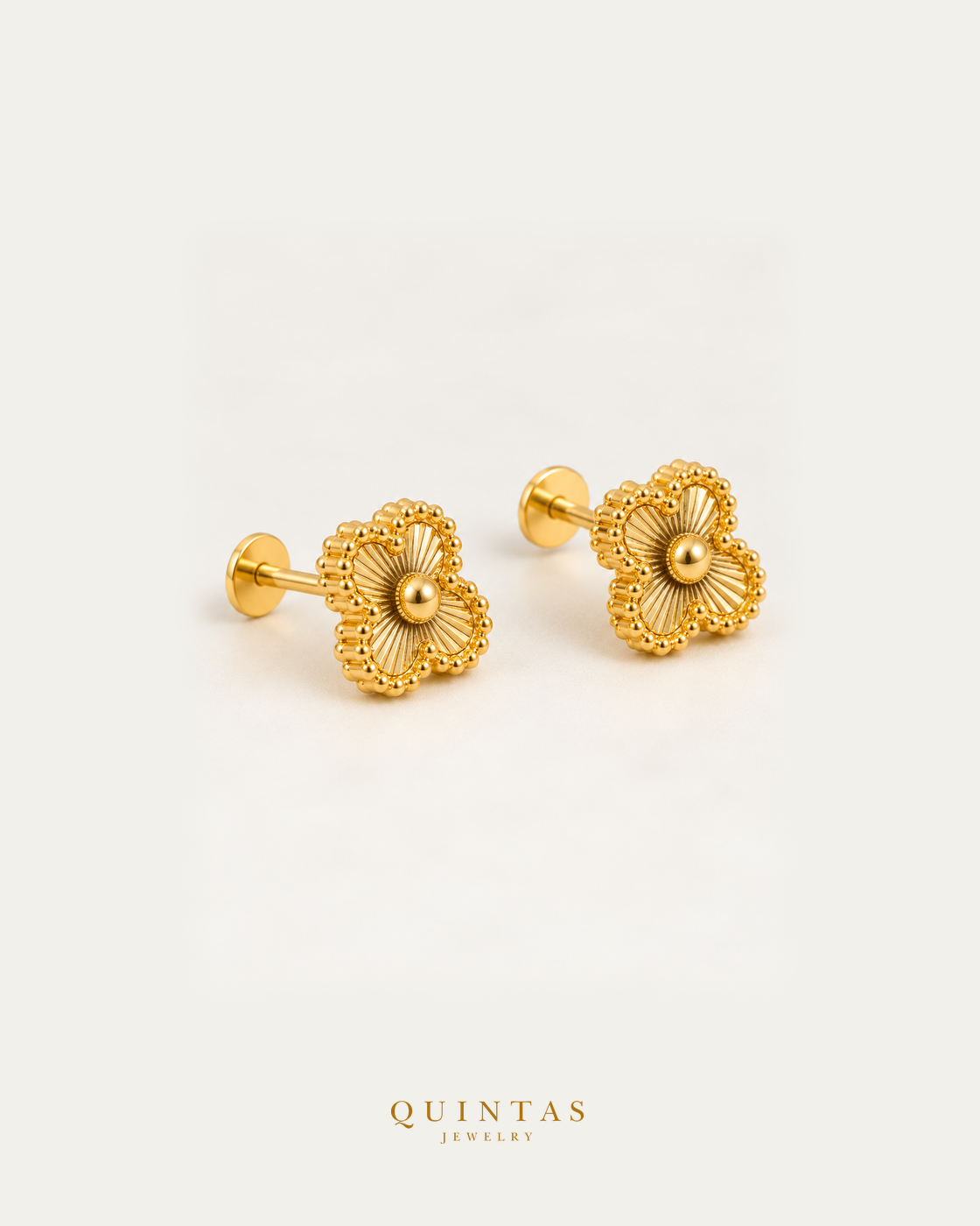 Aurelle Clover Stud Earrings pair second angle with flat-disc backs