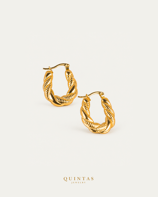 Aurelle Braided Hoop Earrings — genuine open-lever hoop pair, source-backed main view, small balanced off-white composition and authentic canonical logo
