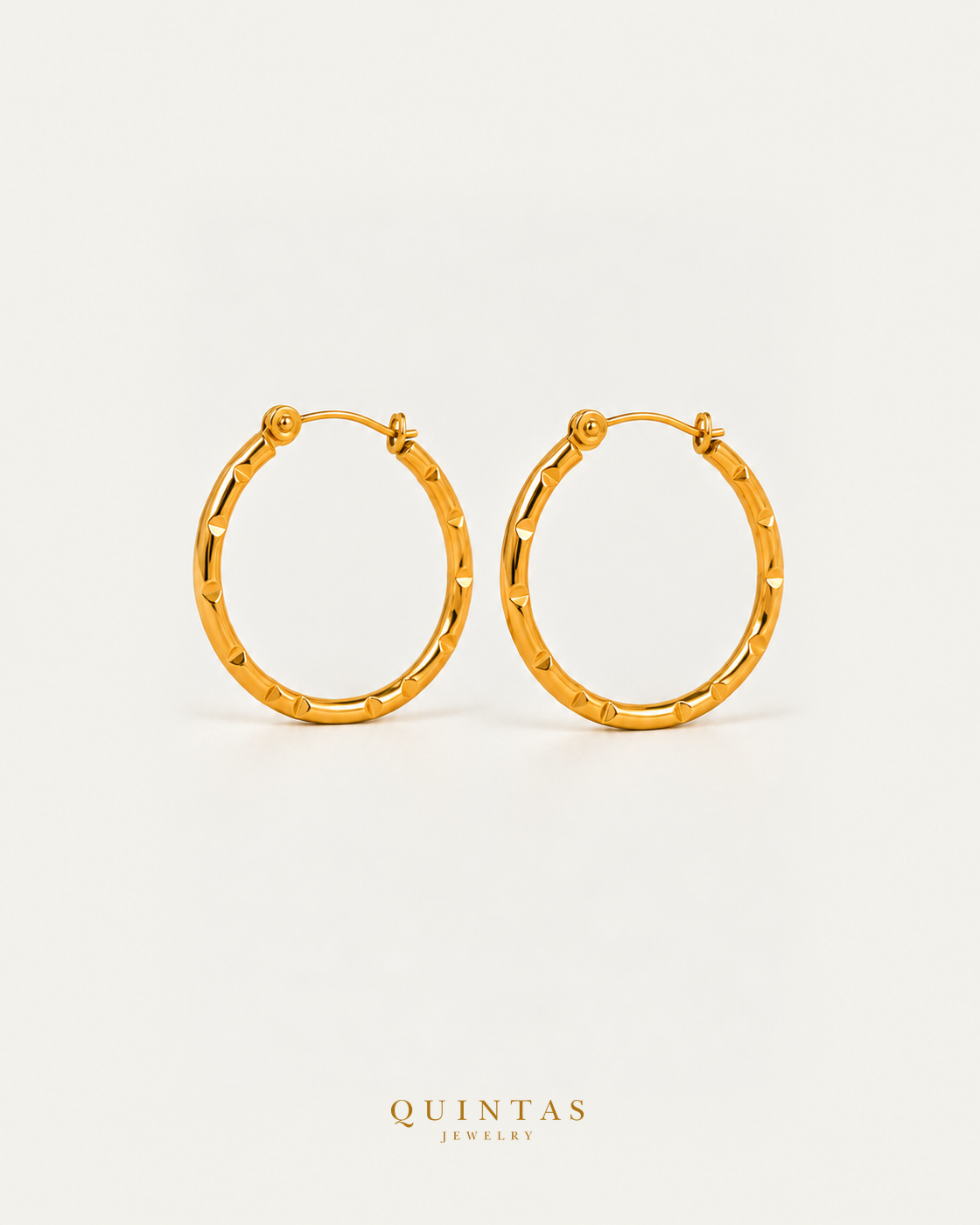 Bamboo Hoop Earrings pair standing upright with closures at top, complementary angle