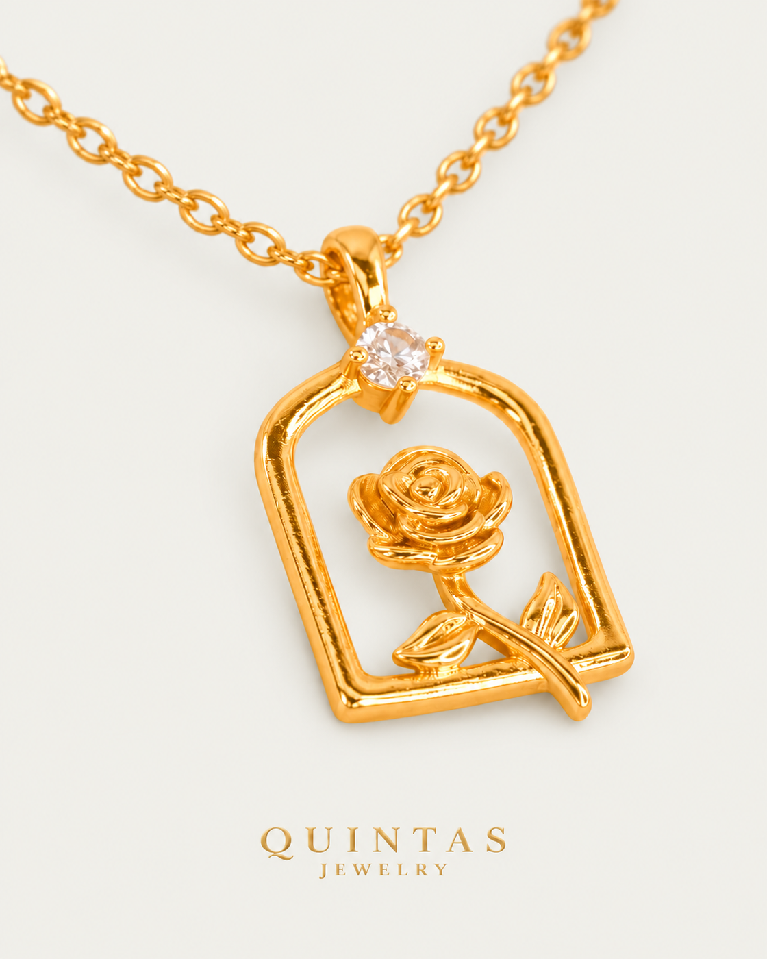 Belle Rose — cable chain, genuine oblique detail, neutral greige background