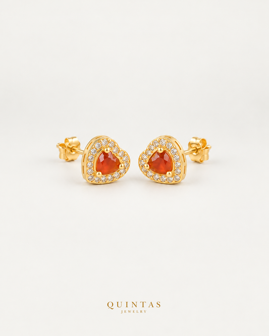 Blythe Heart Stud Earrings Red, Main angle pair with visible pushback stems