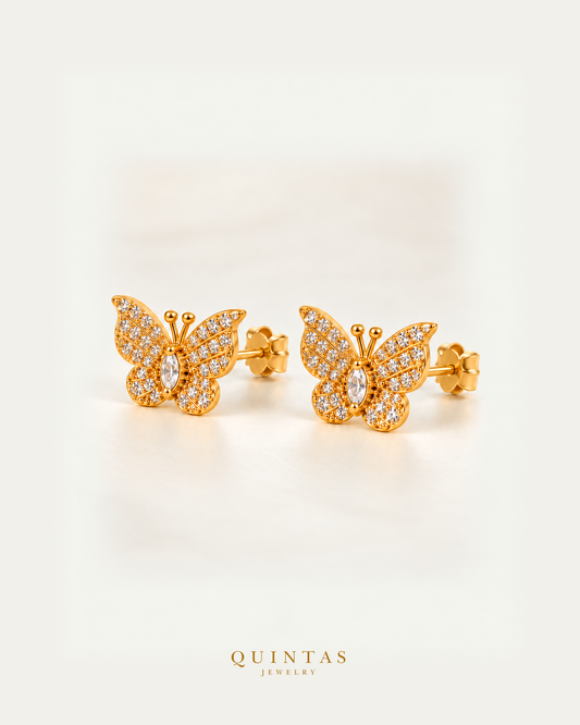 Brielle Butterfly Stud Earrings White pair with visible pushback stems, main view
