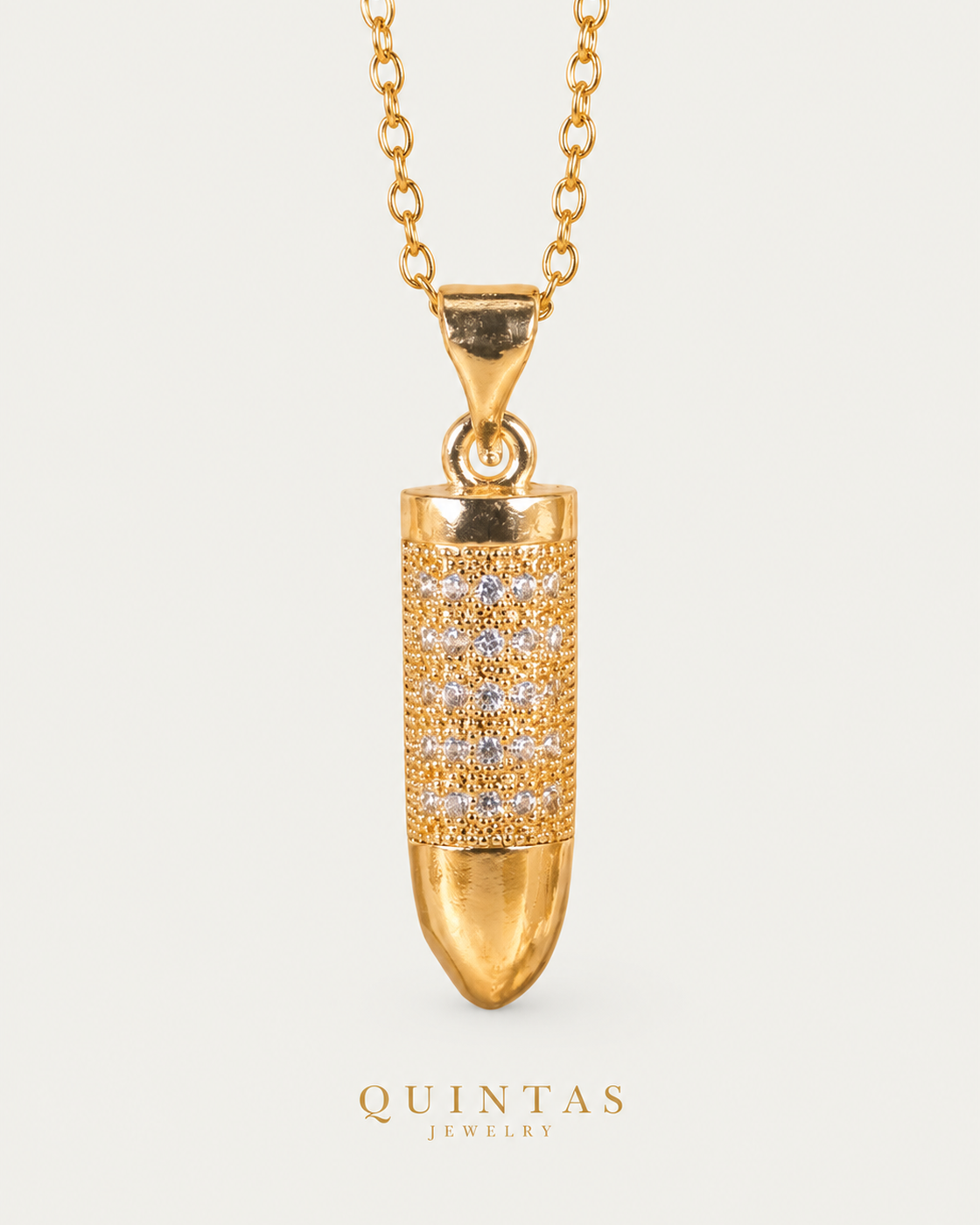 Bullet Charm Necklace, gold cable chain, front view