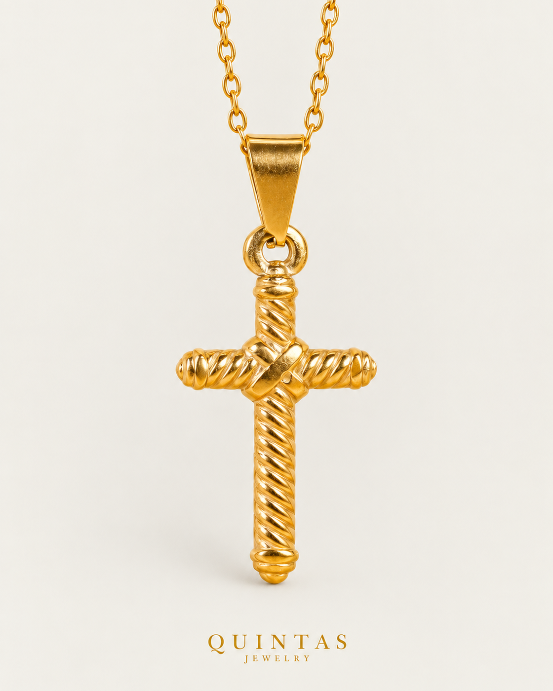 Callisto Rope Cross Necklace, gold cable chain, front view