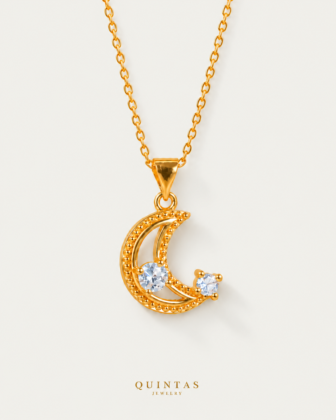Celestine Moon Diamond — cable chain, front hero, neutral greige background