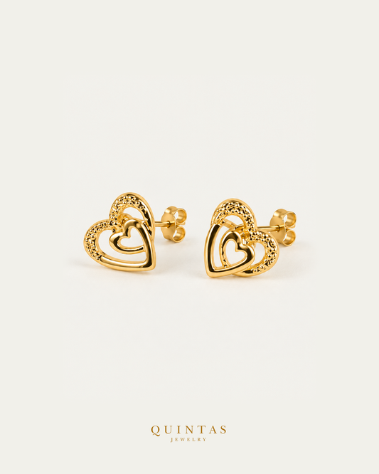 Celia Double Heart Earrings — pair with visible pushback stems, off-white main view