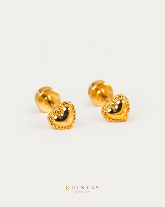 Cherished Heart Stud Earrings matching pair, original photographed posts and backs preserved
