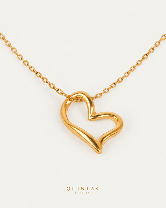 Claire Open Heart Necklace, cable chain oblique, authentic Quintas gold logo