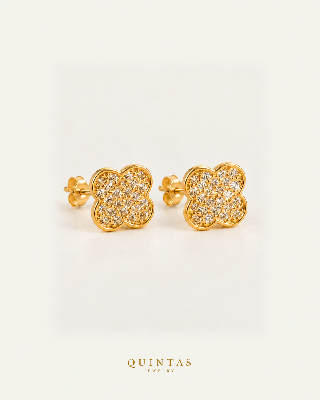 Classic Clover Stud Earrings gold pair with visible pushback stems, main view