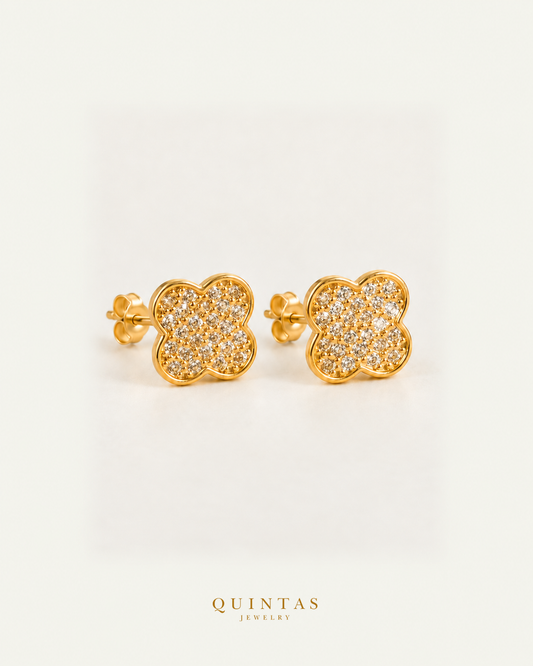 Classic Clover Stud Earrings gold pair with visible pushback stems, main view