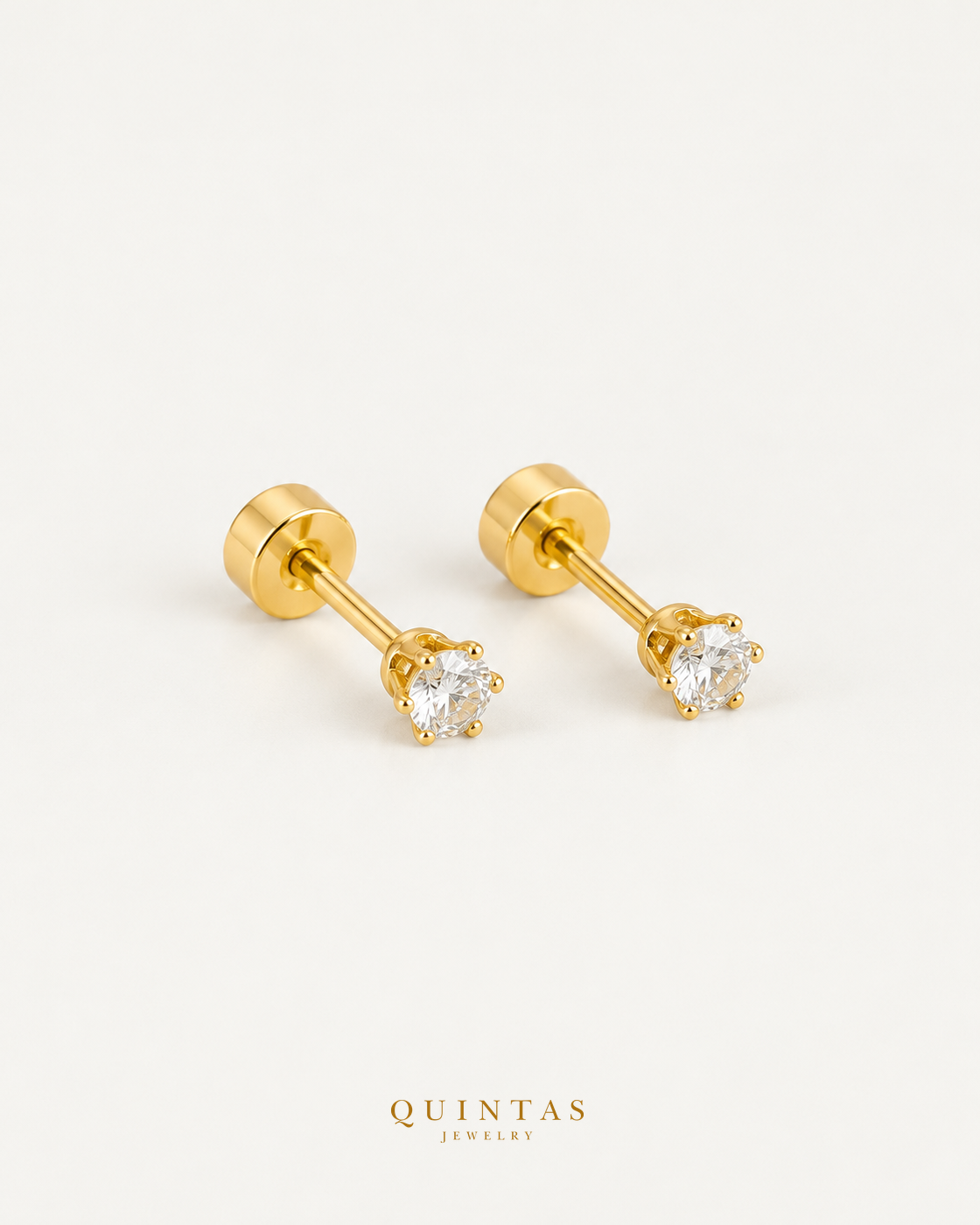 Classic Solitaire Flatback Earrings matching pair with visible posts and flat backs