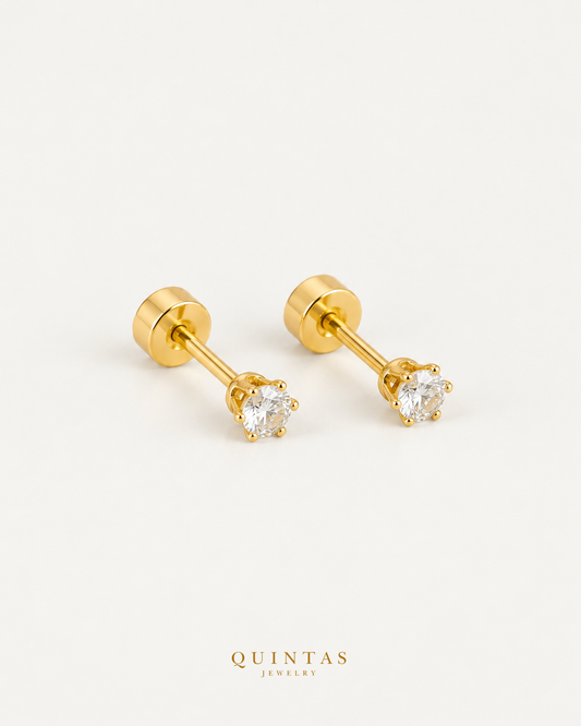 Classic Solitaire Flatback Earrings matching pair with visible posts and flat backs