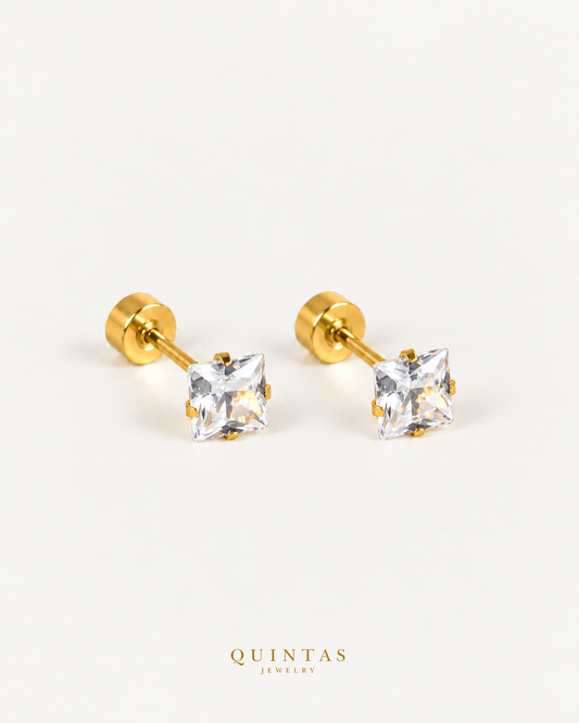 Classic Square Flatback Stud Earrings 5mm Main matching pair with visible posts and flat backs