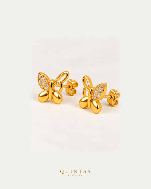 Elaria Butterfly Stud Earrings White pair with visible pushback stems, second view
