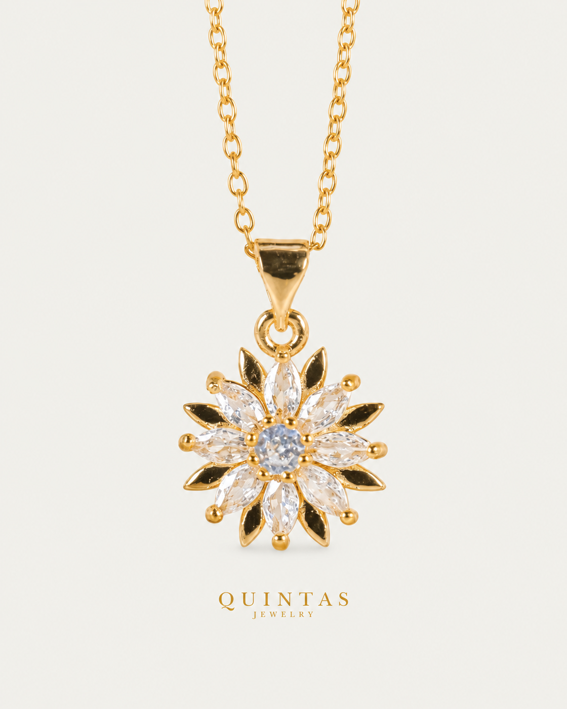 Floral Bloom Necklace, gold cable chain, front view