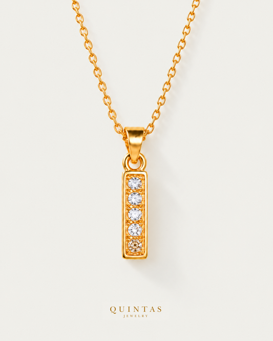 Gold Bar Charm Necklace — cable chain hero, canonical gold logo; original jewelry unchanged