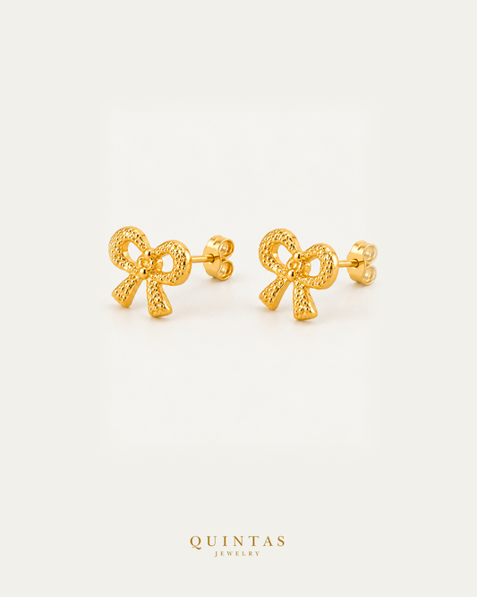 Lacey Ribbon Stud Earrings pair, main angle with visible pushback stems