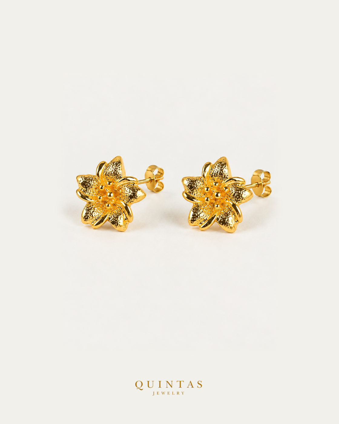 Liona Flower Stud Earrings matching pair with owner-approved pushback stems and butterfly backs