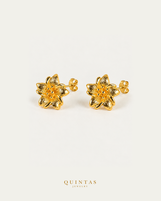 Liona Flower Stud Earrings matching pair with owner-approved pushback stems and butterfly backs