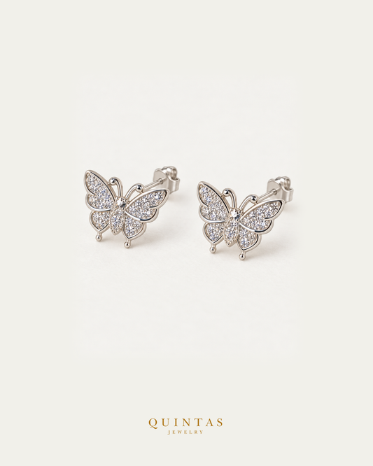 Mari stud earrings pair hero view with visible stems and butterfly pushbacks
