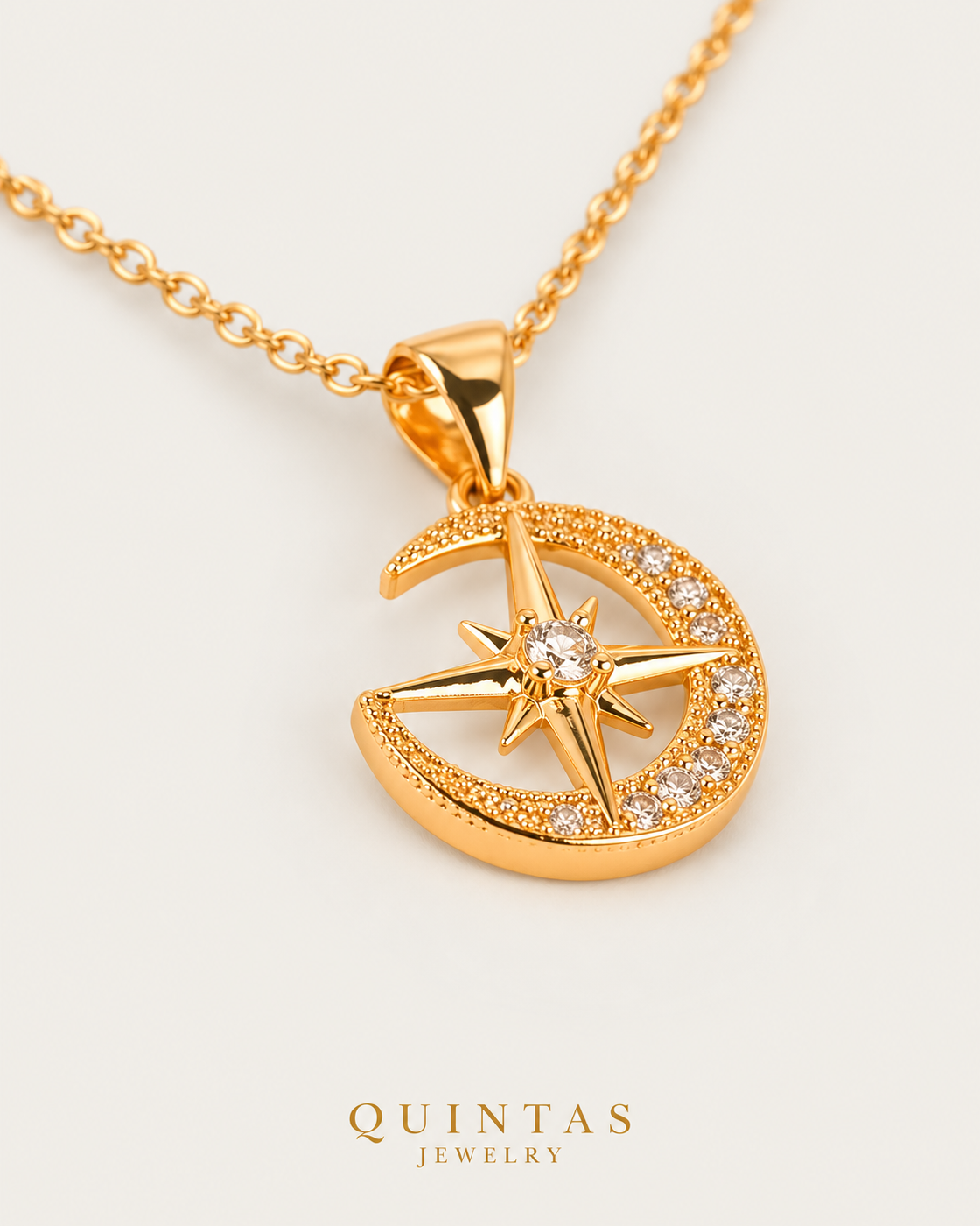 Moonlight Star — cable chain, genuine oblique detail, neutral greige background