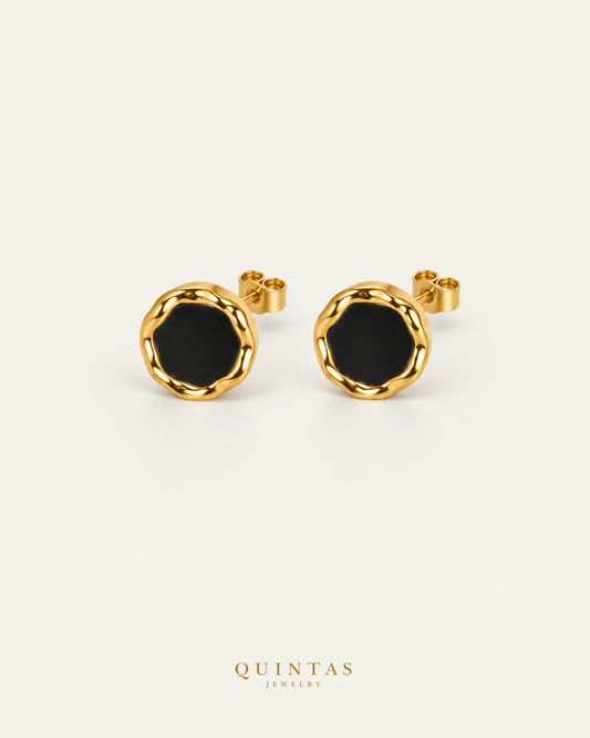 Orina stud earrings pair hero view with visible connected stems and butterfly backs