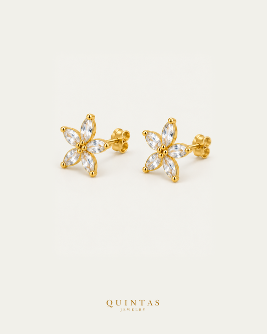 Petal Flower Stud Earrings pair, Hero angle with visible pushback stems