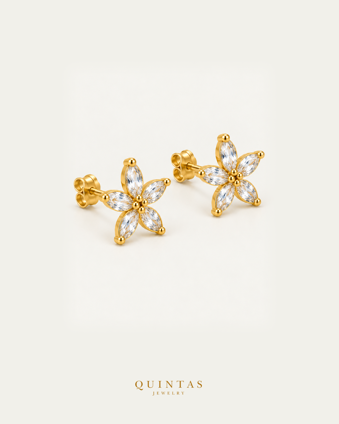 Petal Flower Stud Earrings pair, Second angle with visible pushback stems