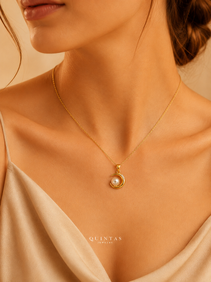 Selena Moon and Pearl Necklace