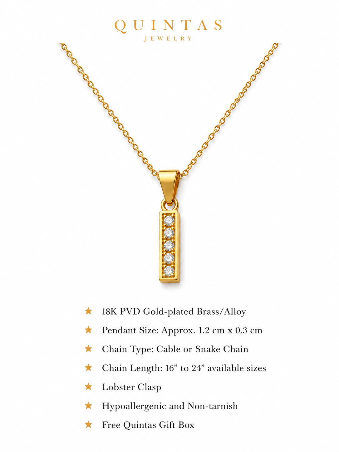 Gold Bar Charm Necklace