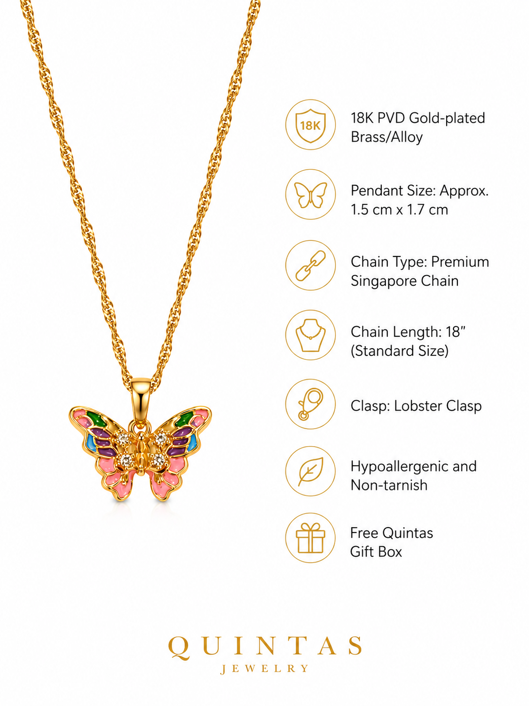 Rainbow Butterfly Necklace