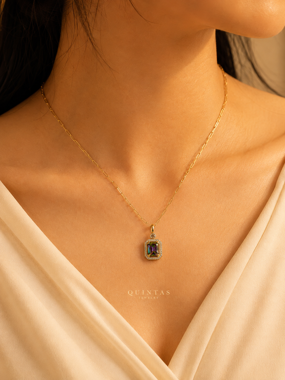 Royal Gemstone Paperclip Necklace