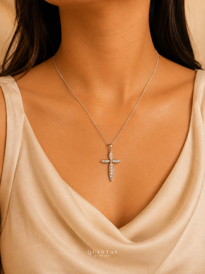 Petal Cross Silver Necklace