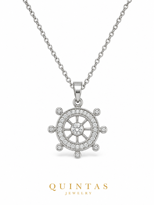 Ship Wheel Silver Necklace