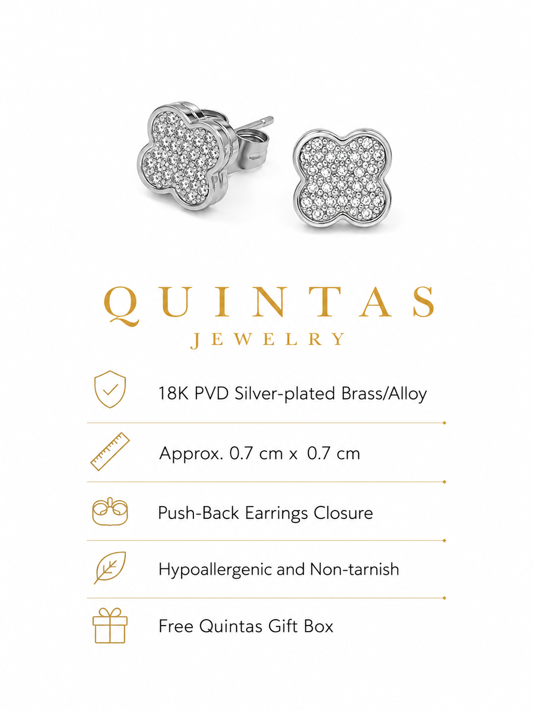 Classic Clover Silver Stud Earrings