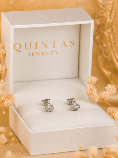 Sparkle Heart Silver Stud Earrings