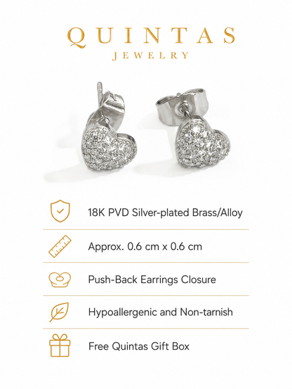 Sparkle Heart Silver Stud Earrings