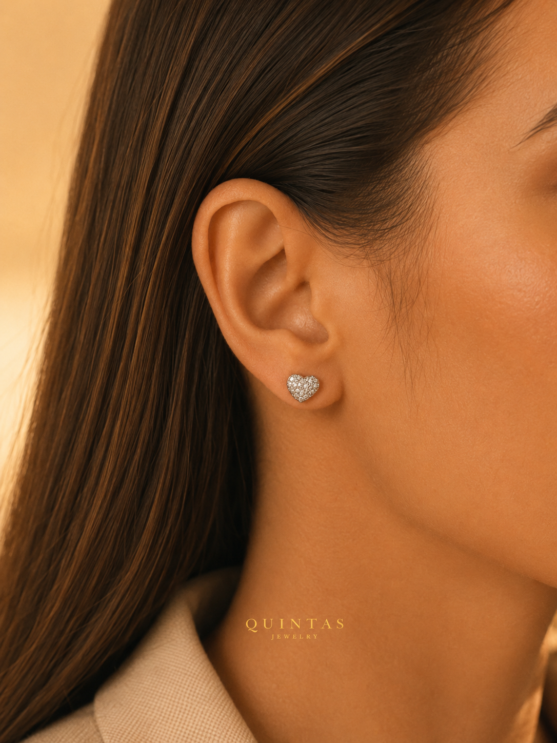 Sparkle Heart Silver Stud Earrings