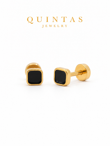 Noir Square Flatback Earrings