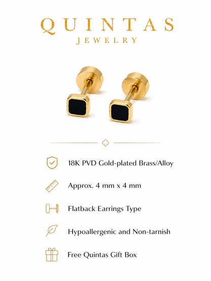 Noir Square Flatback Earrings