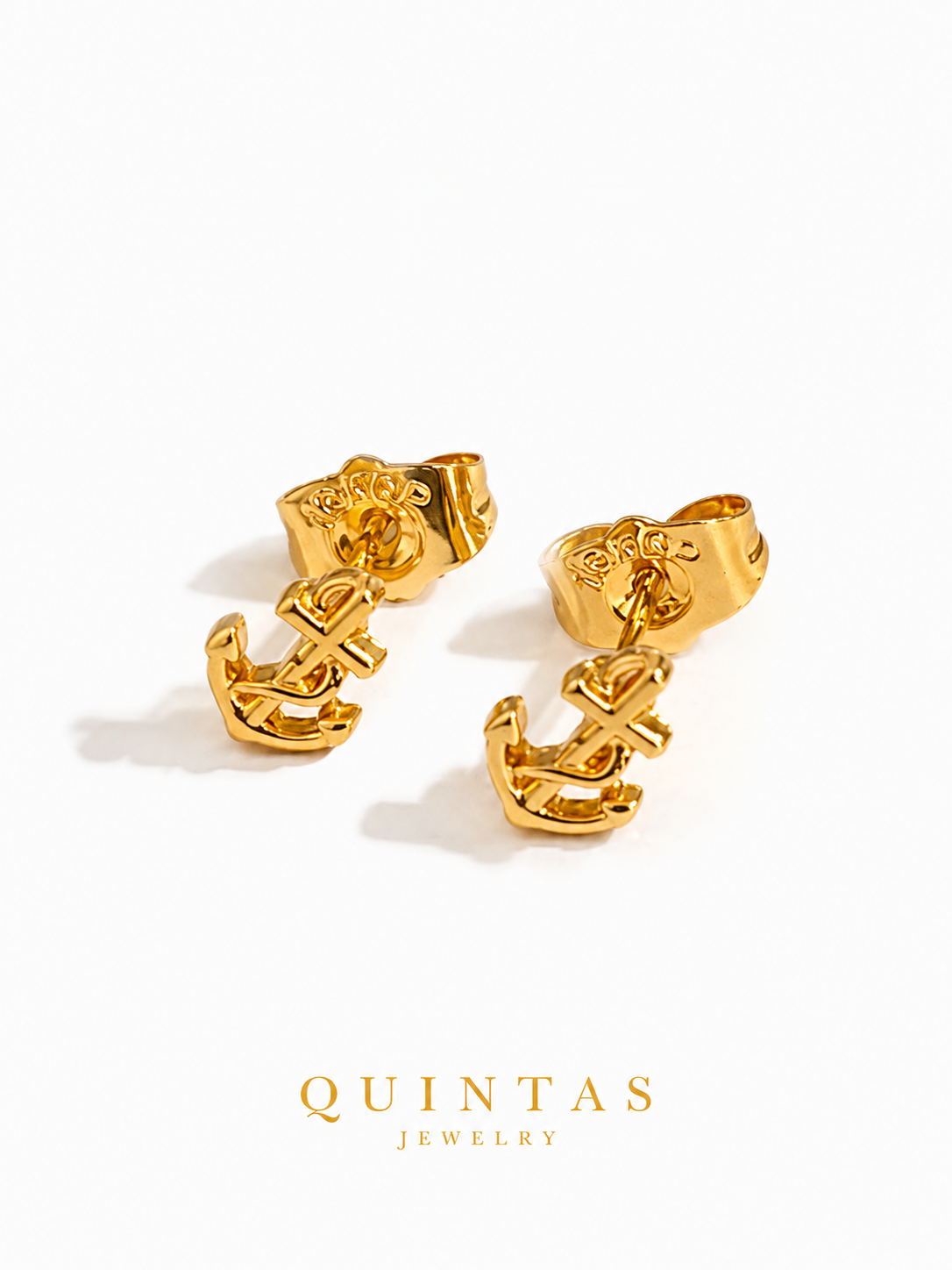 Golden Anchor Stud Earrings