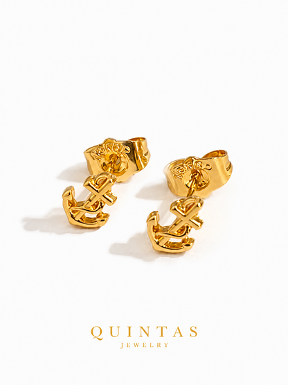 Golden Anchor Stud Earrings