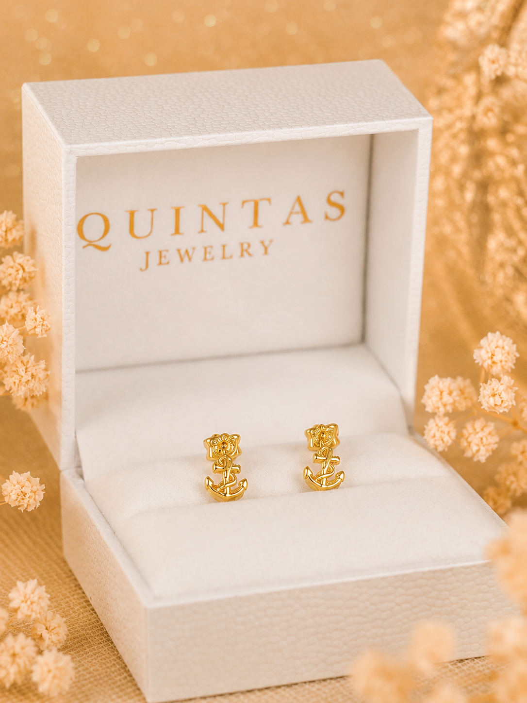 Golden Anchor Stud Earrings