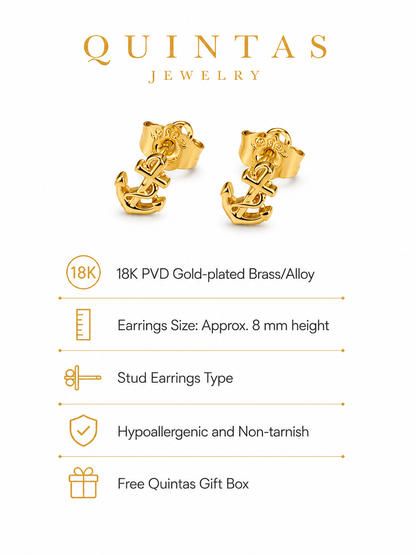 Golden Anchor Stud Earrings