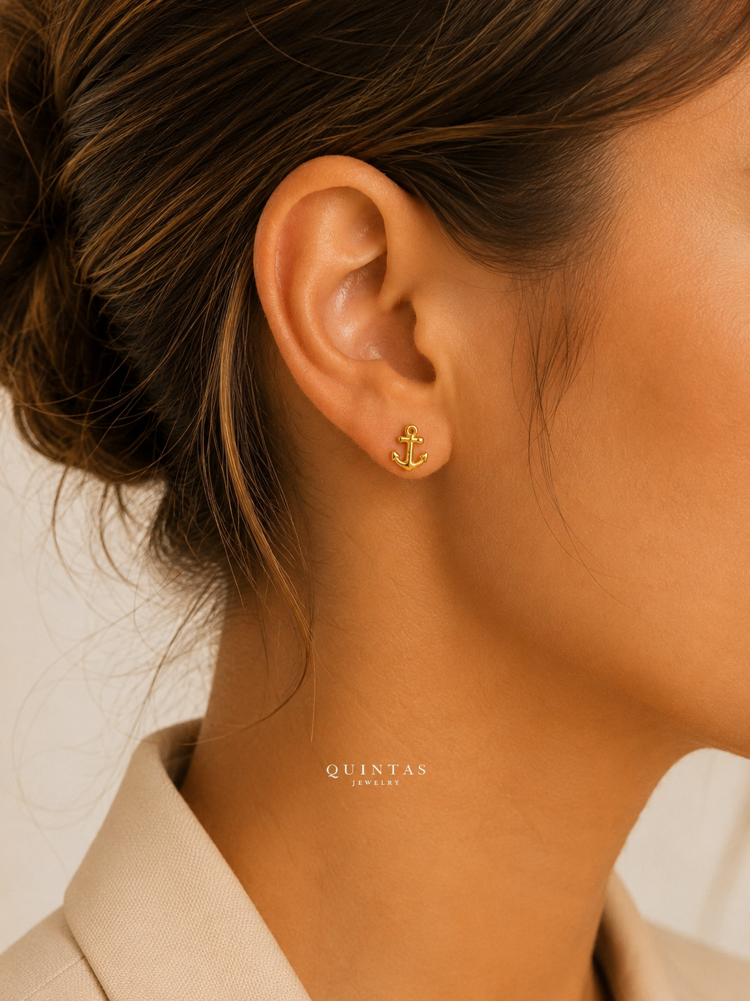 Golden Anchor Stud Earrings