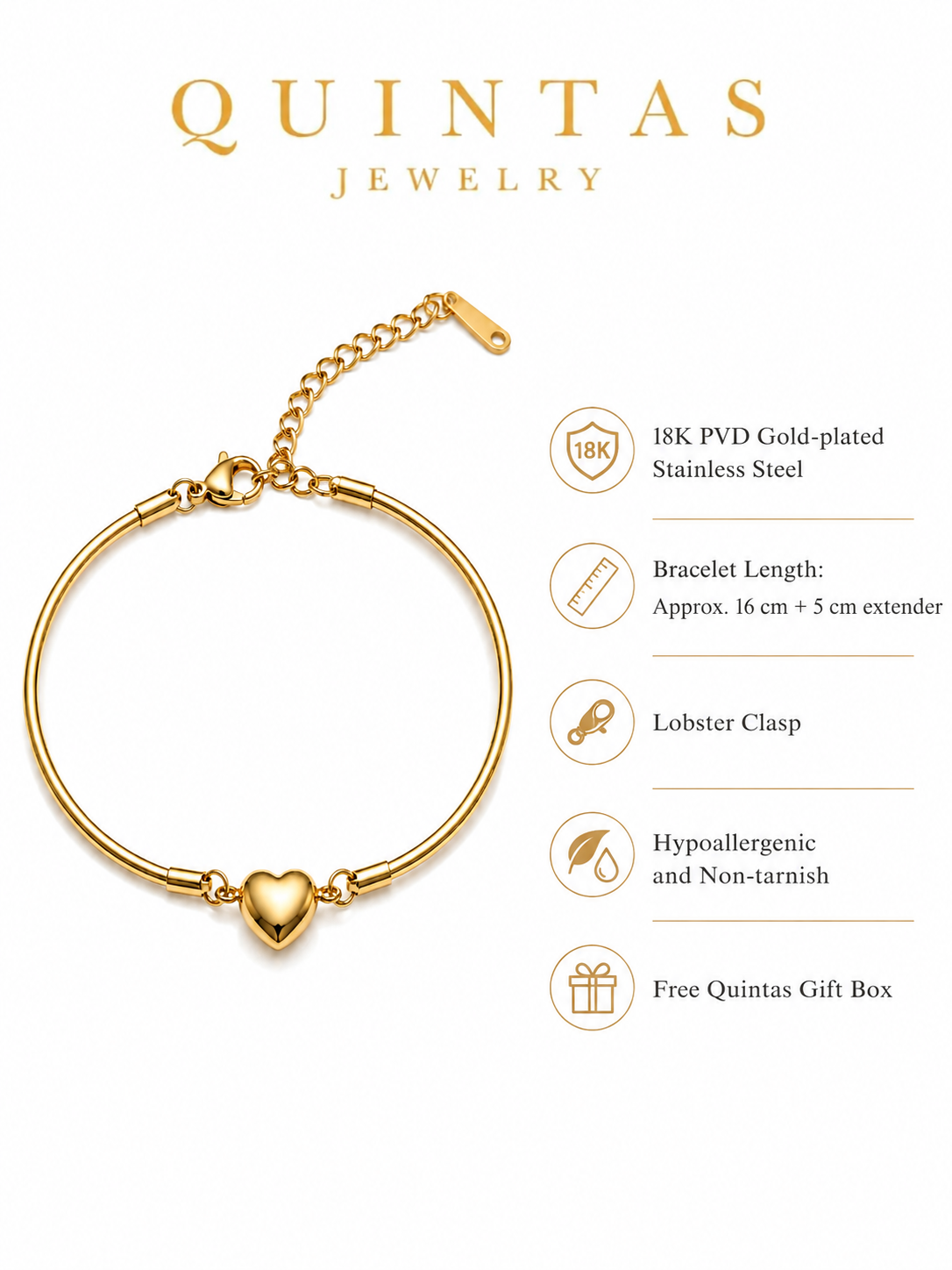 Golden Heart Bangle Bracelet