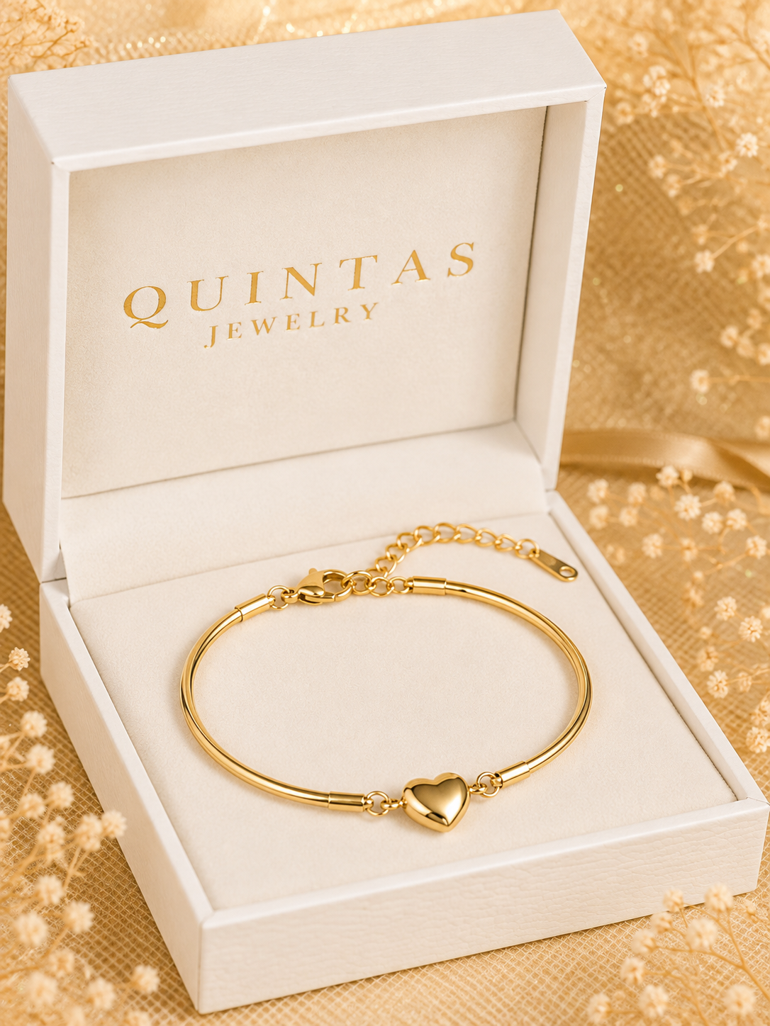 Golden Heart Bangle Bracelet