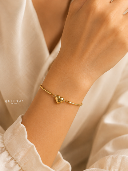 Golden Heart Bangle Bracelet