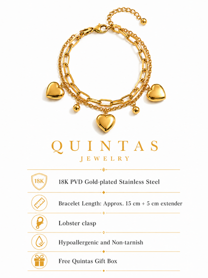 Three Hearts Layered Bracelet