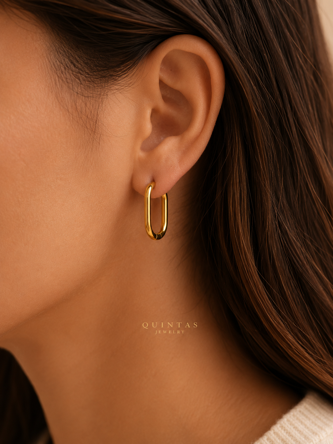 Golden Oval Hoop Earrings